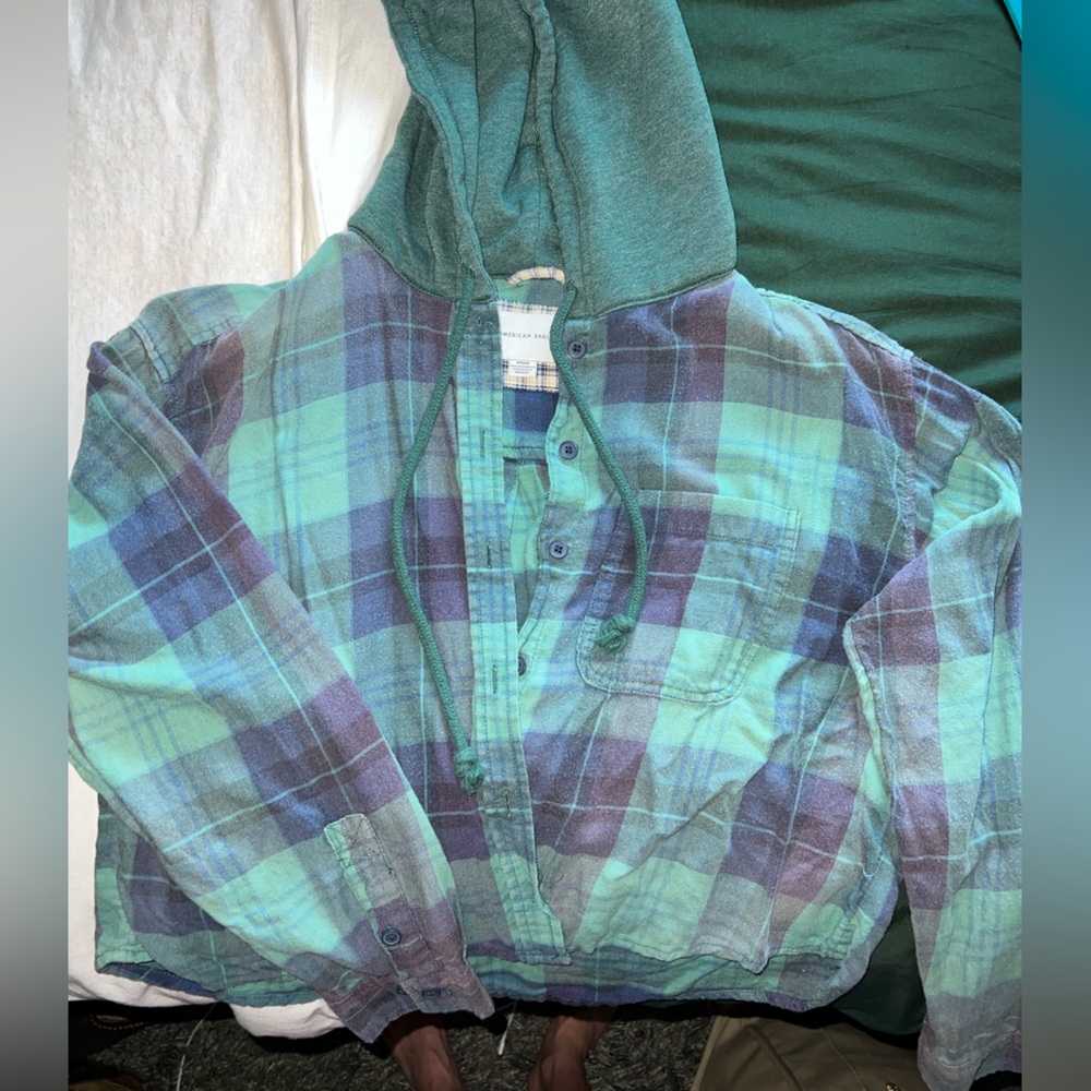 Cropped flannel with a hood